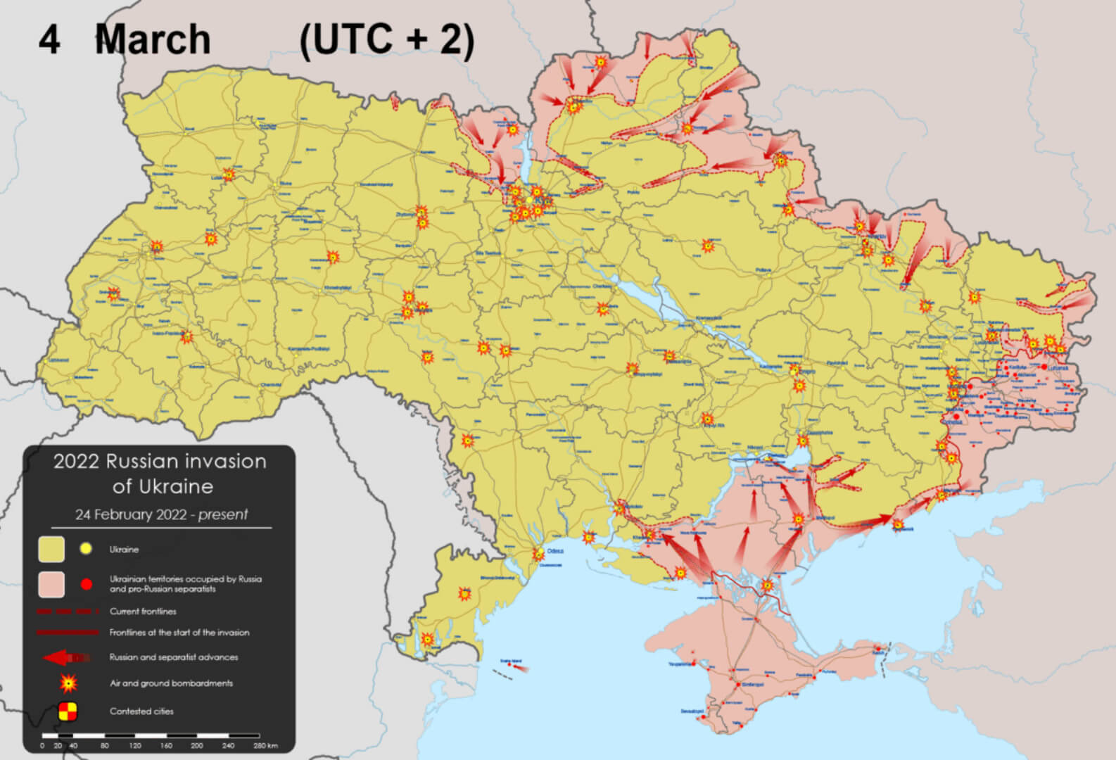 2022 Russian Invasion of Ukraine Map on 4th March
